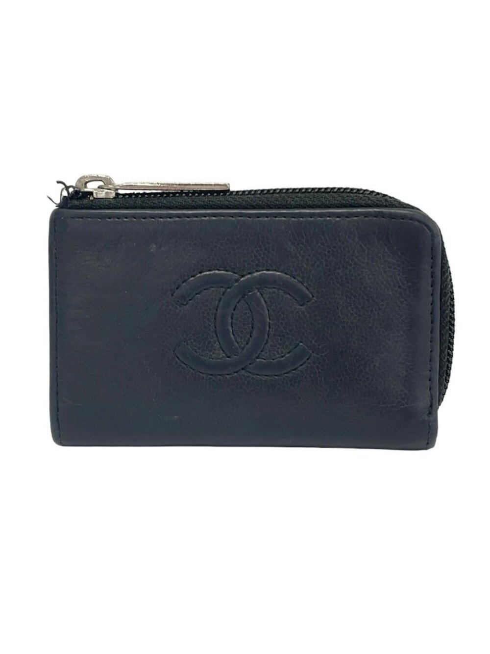Chanel Coin Purse Black CC Logo Silver